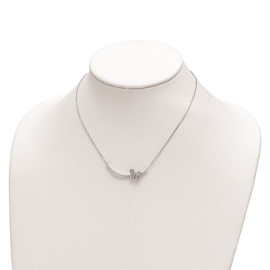 Sterling Silver CZ Bar with Butterfly Necklace