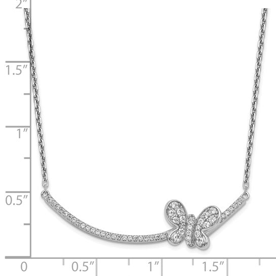 Sterling Silver CZ Bar with Butterfly Necklace