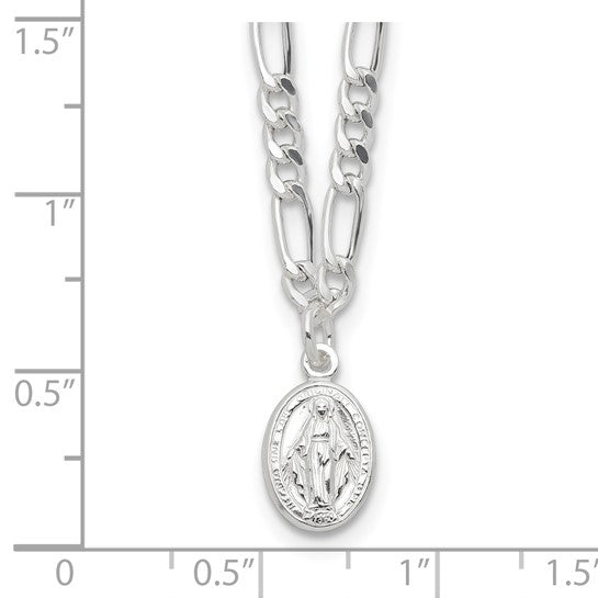 Sterling Silver Rhodium-Plated Miraculous Medallion Link Necklace -16in w/ 2in Extension