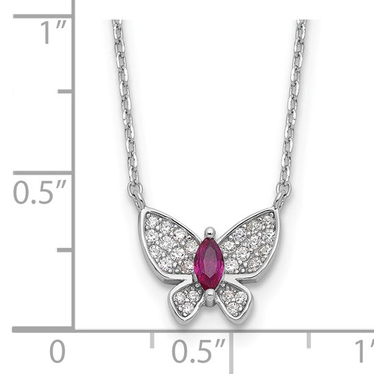 Sterling Silver White & Red CZ Butterfly Necklace