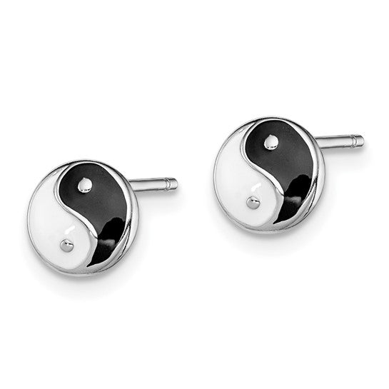 Sterling Silver Enameled Yin-Yang Post Earrings