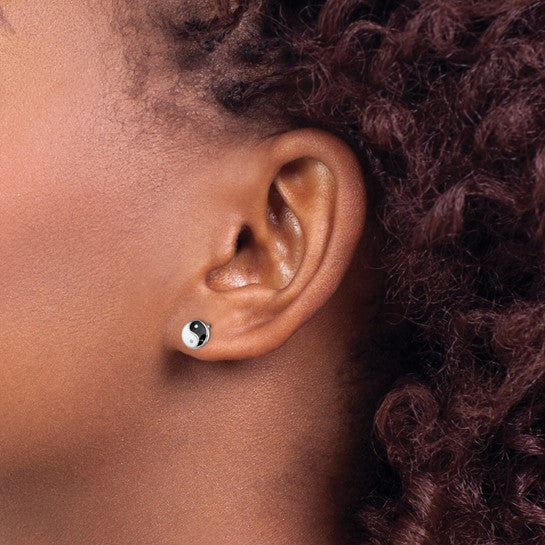 Sterling Silver Enameled Yin-Yang Post Earrings