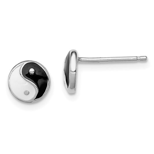 Sterling Silver Enameled Yin-Yang Post Earrings