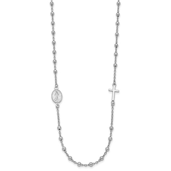 Sterling Silver Miraculous Medal & Cross Beaded Necklace