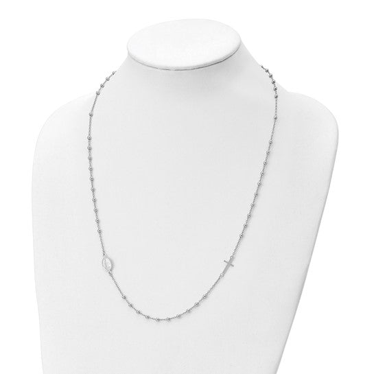 Sterling Silver Miraculous Medal & Cross Beaded Necklace