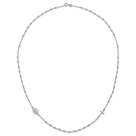 Sterling Silver Miraculous Medal & Cross Beaded Necklace