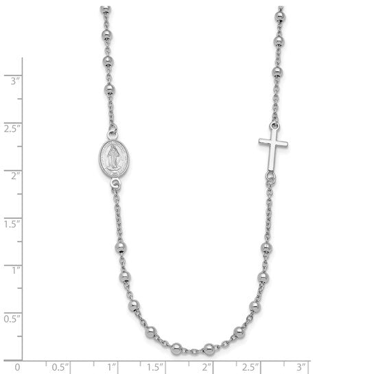 Sterling Silver Miraculous Medal & Cross Beaded Necklace