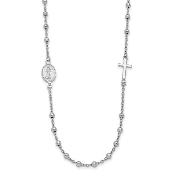 Sterling Silver Miraculous Medal & Cross Beaded Necklace