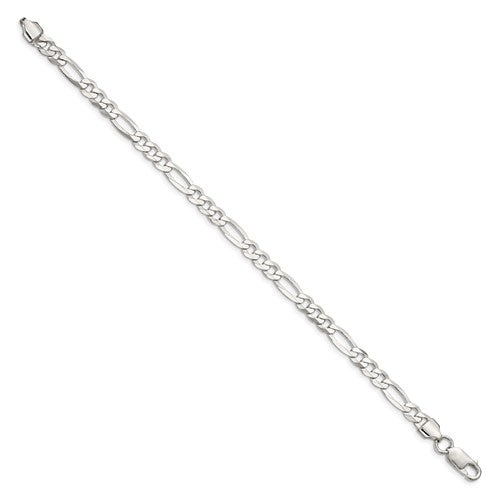 Sterling Silver Rhodium-Plated Lightweight Figaro Link Bracelets 5.50 mm