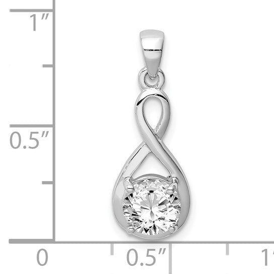Sterling Silver Rhodium-Plated CZ Solitaire Infinity Pendant