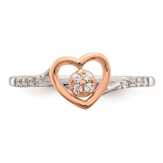 14k Two-Tone Diamond Heart Cluster Promise Ring