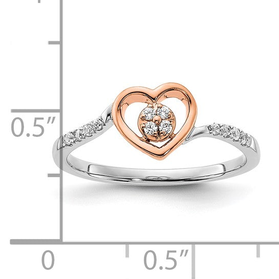 14k Two-Tone Diamond Heart Cluster Promise Ring