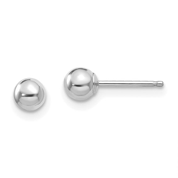 14k White Gold Polished Ball Post Earrings - 4.00 mm