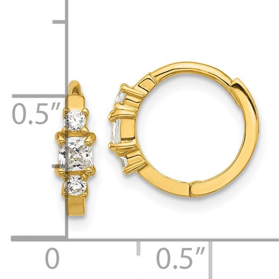 14k Yellow Gold 3-Stone CZ Huggie Earrings