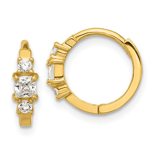 14k Yellow Gold 3-Stone CZ Huggie Earrings