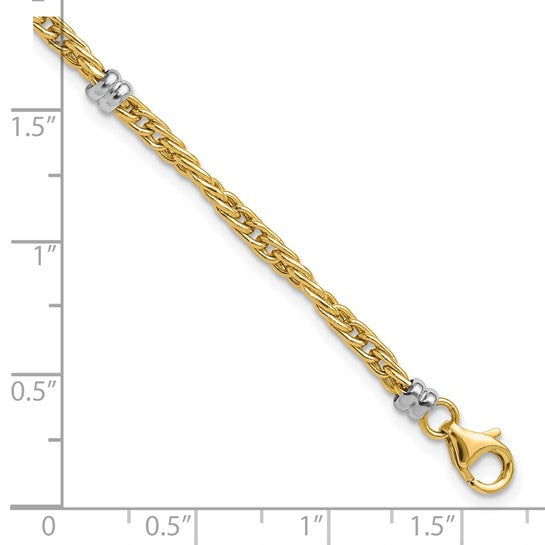 14k Two-Tone Polished Fancy Beaded Station Bracelet