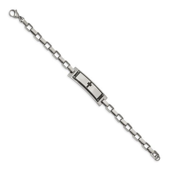 Stainless Steel Polished Black IP Plated Cross Bracelet