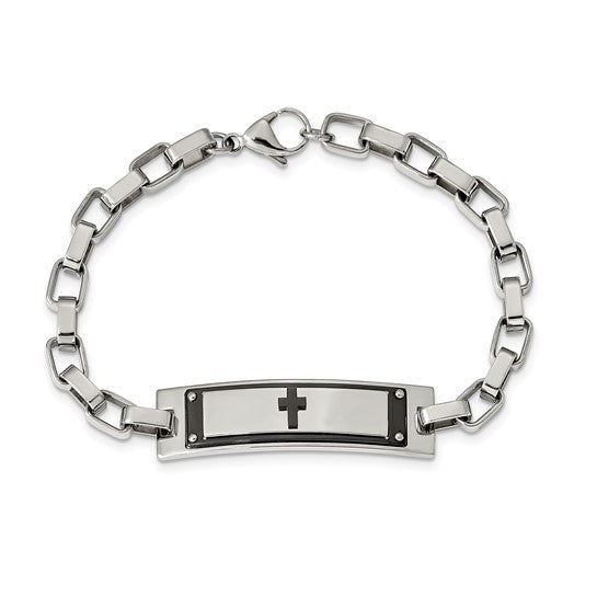 Stainless Steel Polished Black IP Plated Cross Bracelet