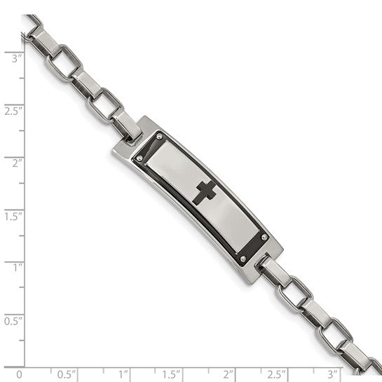 Stainless Steel Polished Black IP Plated Cross Bracelet