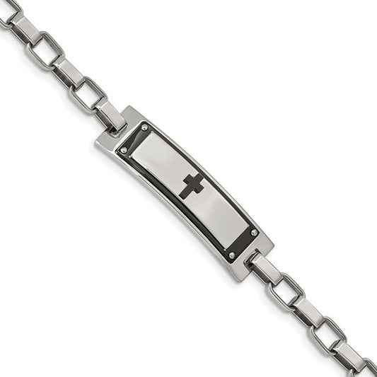 Stainless Steel Polished Black IP Plated Cross Bracelet