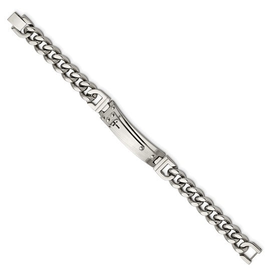 Stainless Steel Polished Cross ID Link Bracelet
