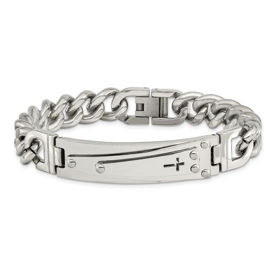 Stainless Steel Polished Cross ID Link Bracelet