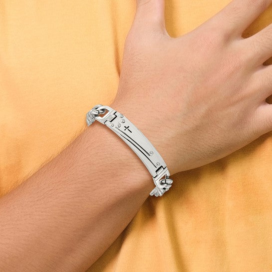 Stainless Steel Polished Cross ID Link Bracelet