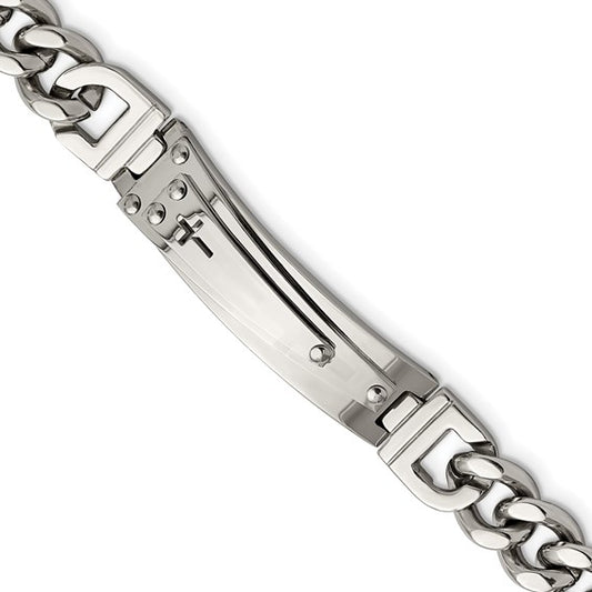 Stainless Steel Polished Cross ID Link Bracelet