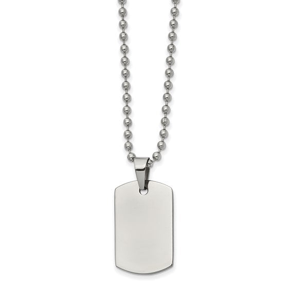 Stainless Steel Reversible Dog Tag w/ 22 Inch Ball Link Chain