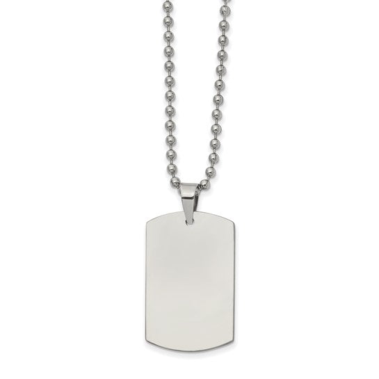 Stainless Steel Brushed & Polished Dog Tag w/ 22 Inch Ball Link Chain