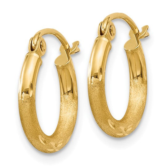 14k Diamond-Cut 2 mm Round Hoop Earrings 13 mm