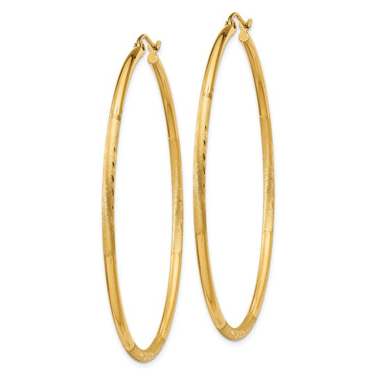 14k Satin and Diamond-Cut 55 mm Hoop Earrings