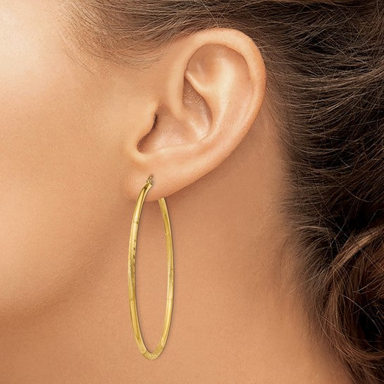 14k Satin and Diamond-Cut 55 mm Hoop Earrings