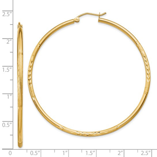 14k Satin and Diamond-Cut 55 mm Hoop Earrings