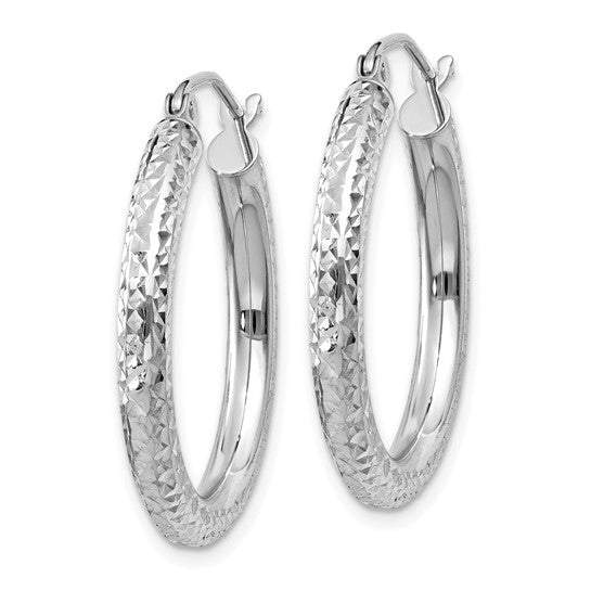 14k White Diamond-Cut Hoop Earrings - 25mm