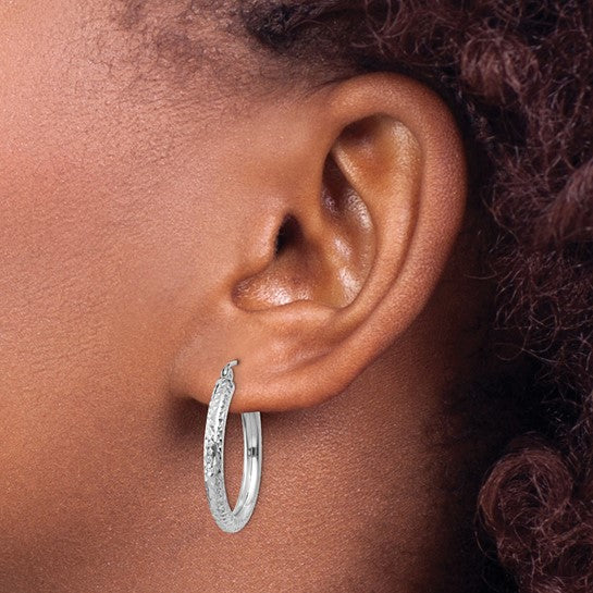 14k White Diamond-Cut Hoop Earrings - 25mm