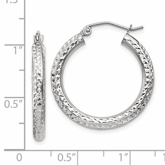 14k White Diamond-Cut Hoop Earrings - 25mm