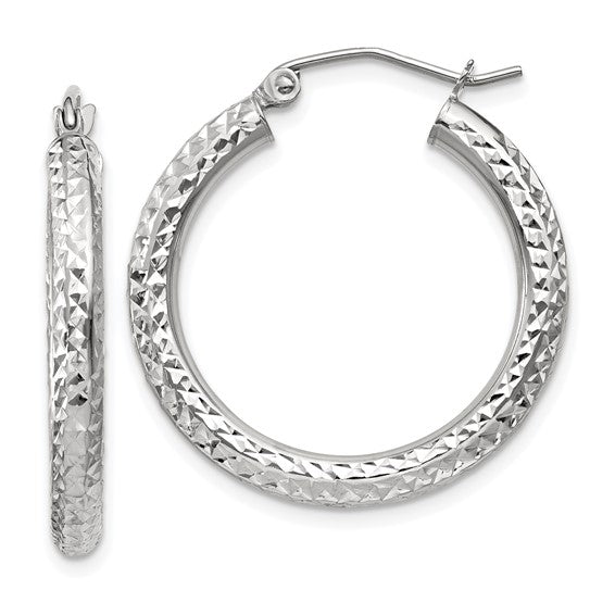14k White Diamond-Cut Hoop Earrings - 25mm