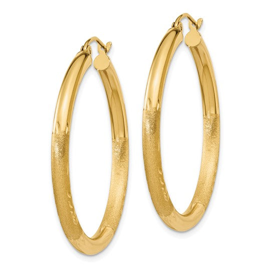 14k Polished Satin & Diamond-Cut 35 mm Hoop Earrings