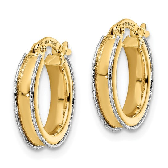 14k Two-Tone Gold Polished Diamond-Cut Edge Hoop Earrings - 14 mm