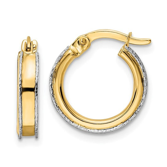 14k Two-Tone Gold Polished Diamond-Cut Edge Hoop Earrings - 14 mm