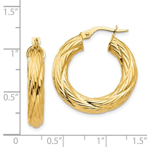 14k Textured Hoop Earrings 28 mm