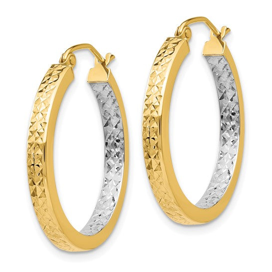 14k Two-Tone Diamond-Cut Hoop Earrings - 27 mm