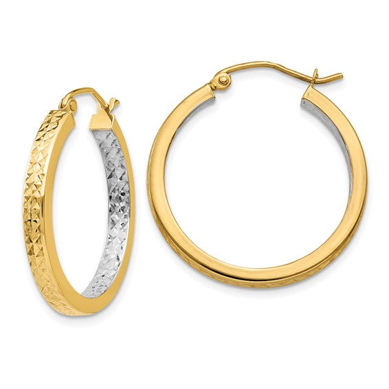 14k Two-Tone Diamond-Cut Hoop Earrings - 27 mm