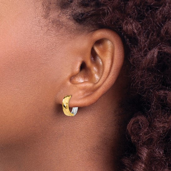 14k Two-Tone Gold Diamond-Cut Huggie Earrings