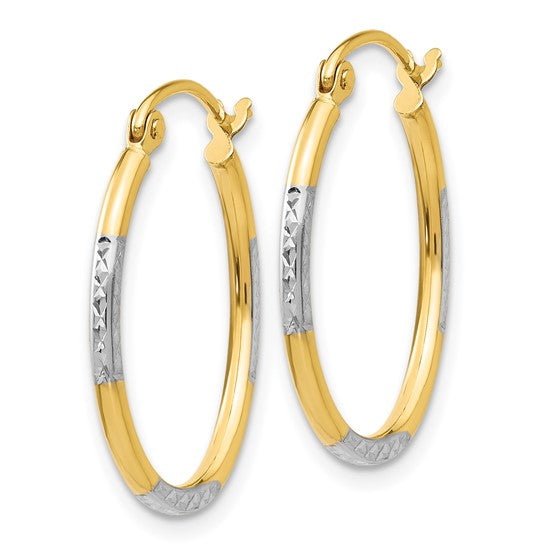 14k Two-Tone Diamond-Cut Hoop Earrings - 21 x 17mm