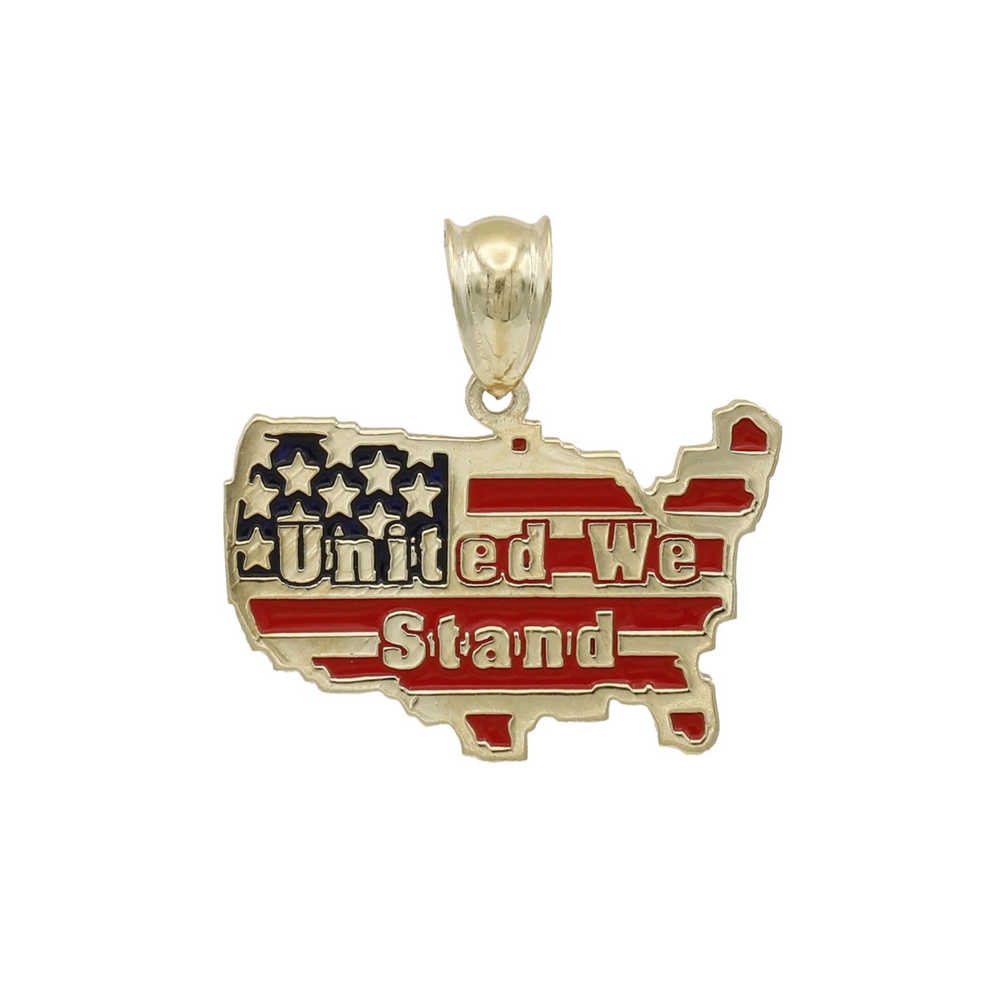 14k Yellow Gold Enameled USA United We Stand Charm Pendant