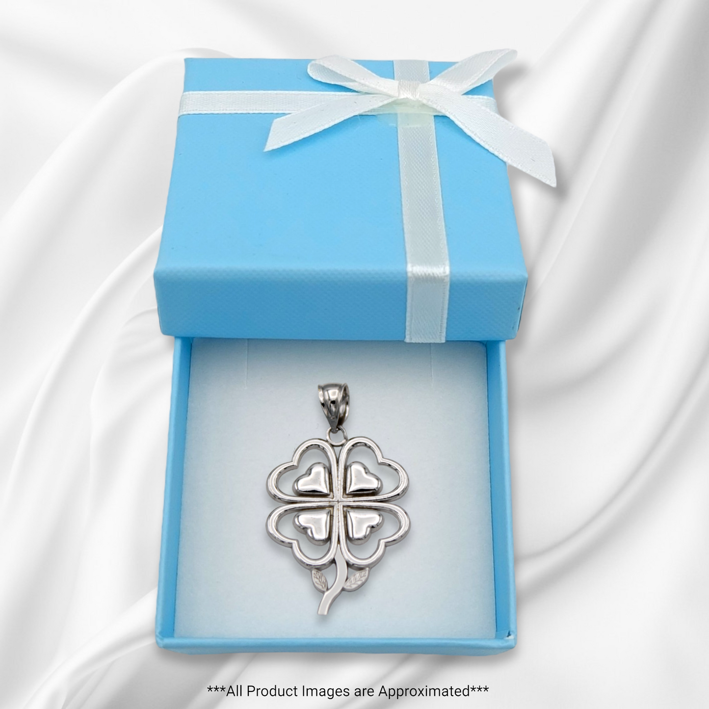 14k White Gold Four Leaf Clover Charm
