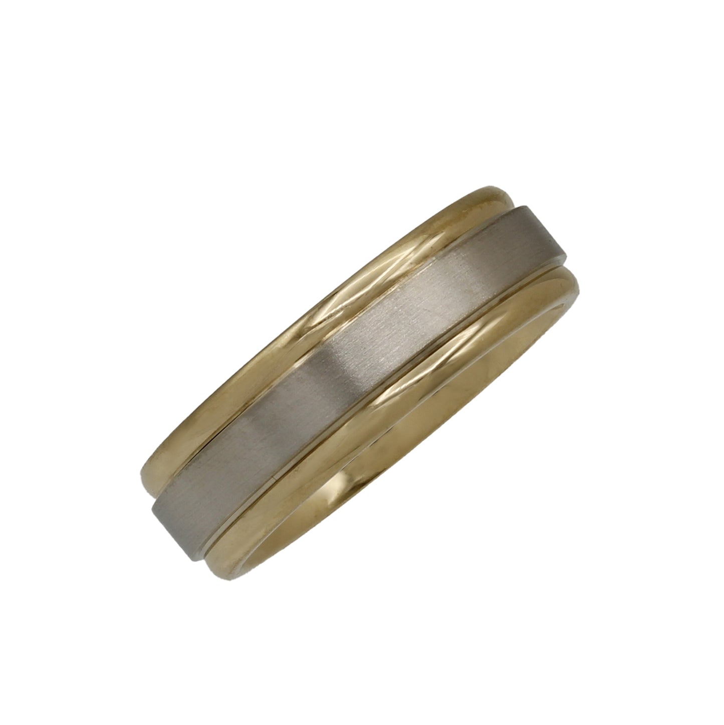 14k Two-Tone Gold Polished & Satin Flat Half-Round Bevel Wedding Band