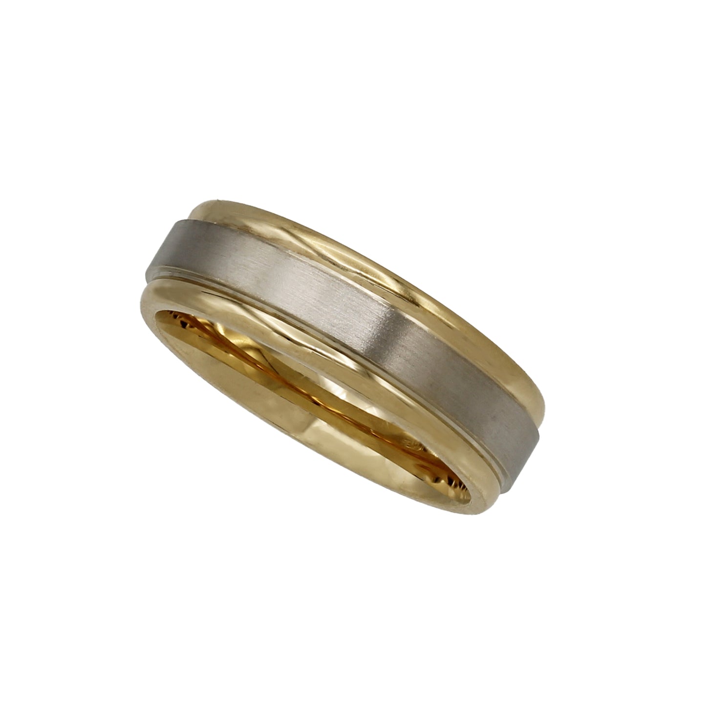 14k Two-Tone Gold Polished & Satin Flat Half-Round Bevel Wedding Band